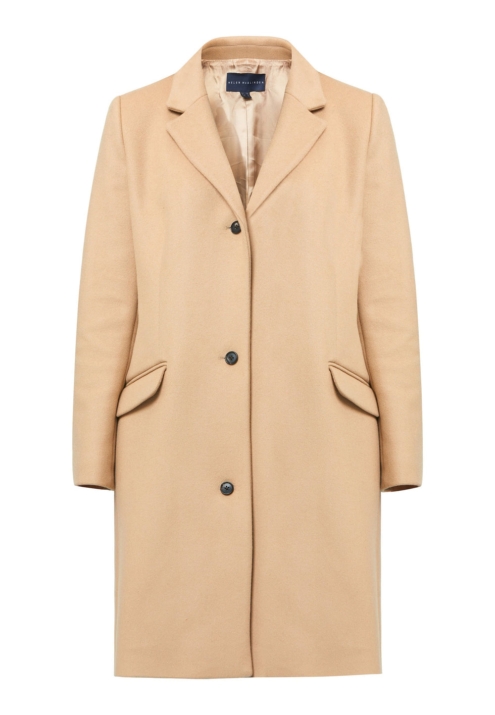 Expertly crafted from a luxurious wool and cashmere blend melton, this knee-length coat offers both warmth and sophistication. It showcases a tidy collar and revere design. With a three-button finish and practical pockets, this coat effortlessly combines functionality with style. 