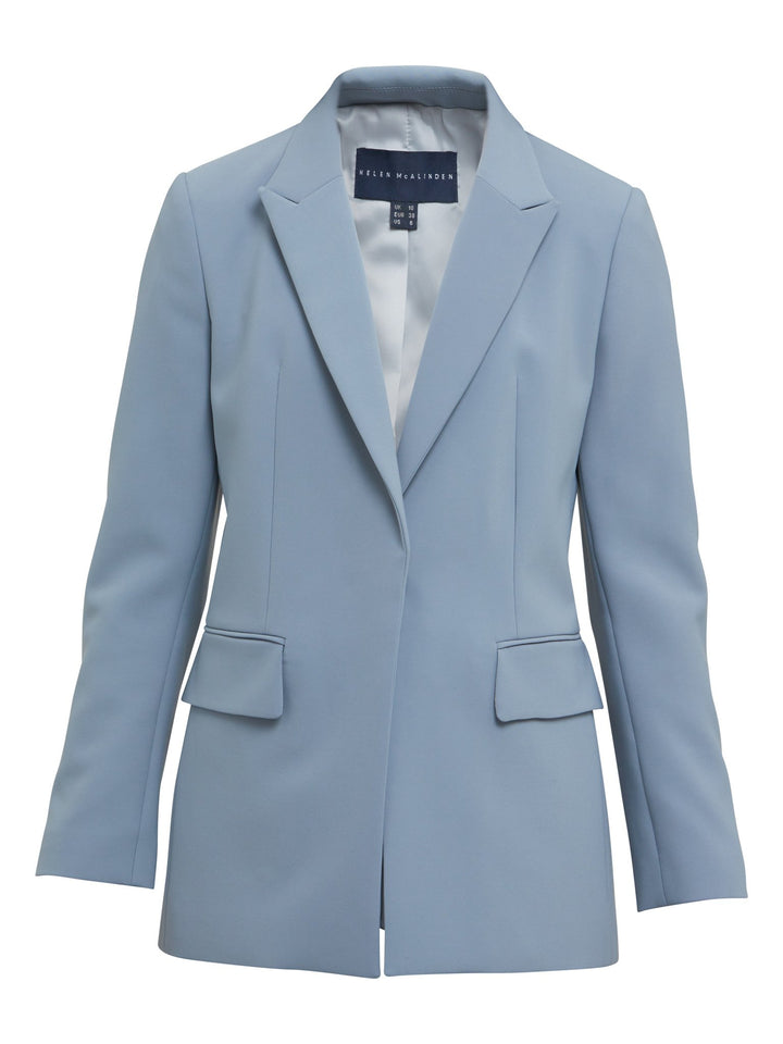 Tina, the most elegant of jackets. A classic semi-fitted silhouette in a sophisticated smoky blue with lapel collar, flap pockets, lined and tailored with a one-button fastening. Designed in Ireland by Helen McAlinden. Made in Europe. Free shipping to the EU & UK.
