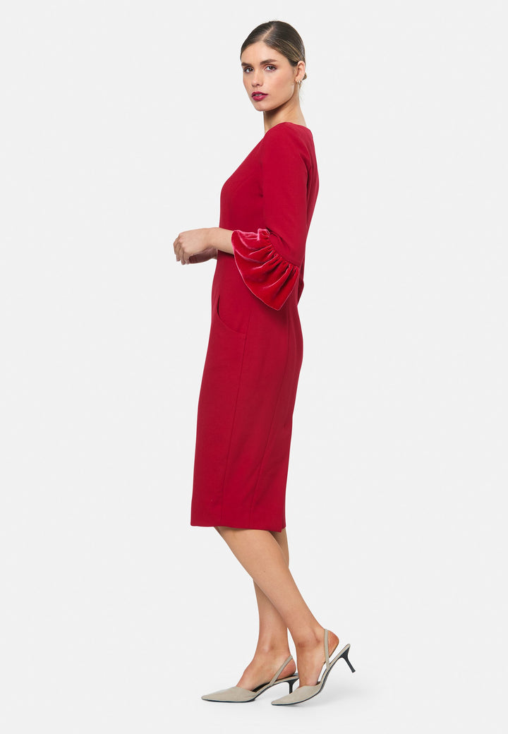 model wearing Alex Ruby Red Dress