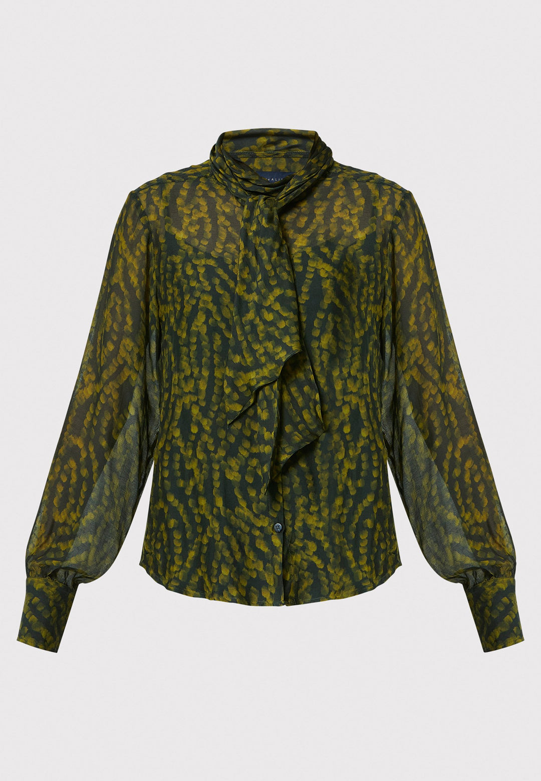 Anastasia Dark Green Forest Print Blouse, crafted from a luxurious viscose and silk blend, is perfect for your workwear wardrobe. This blouse features a round neckline, a chic pussy bow tie, and comes with a detachable slip. Pair it with the Marlena Sleeveless Chartreuse Green cashmere top, styled as a sweater vest, for a polished and professional look.