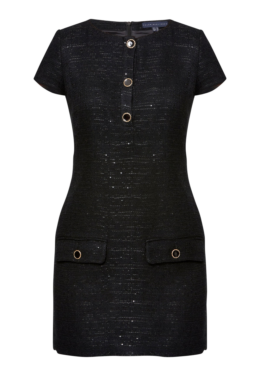 woman wearing shift black dress