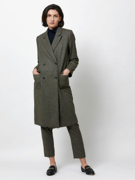 MaiA♡ retro tweed check chester coat Mens Navy Blue Wine Check