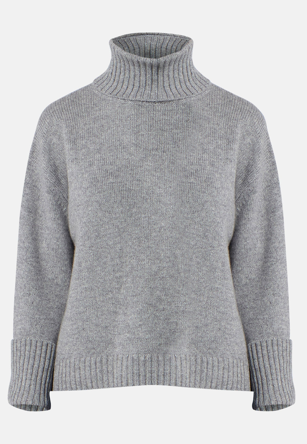 Carol Chunky Marl Grey Cashmere Roll-Neck Sweater