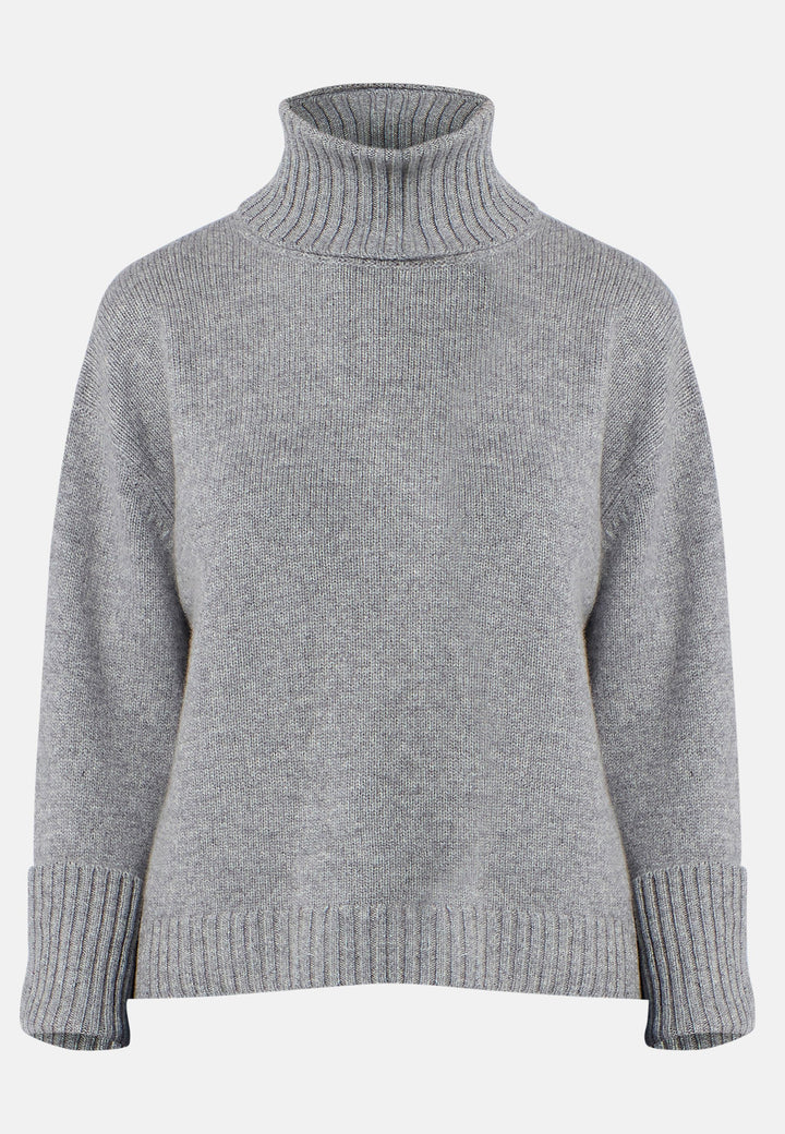 Carol Chunky Marl Grey Cashmere Roll-Neck Sweater