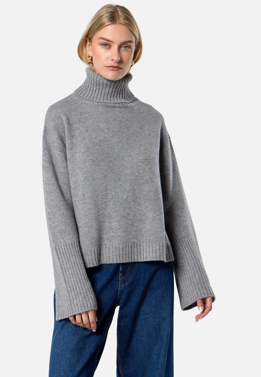 Carol Chunky Marl Grey Cashmere Roll-Neck Sweater