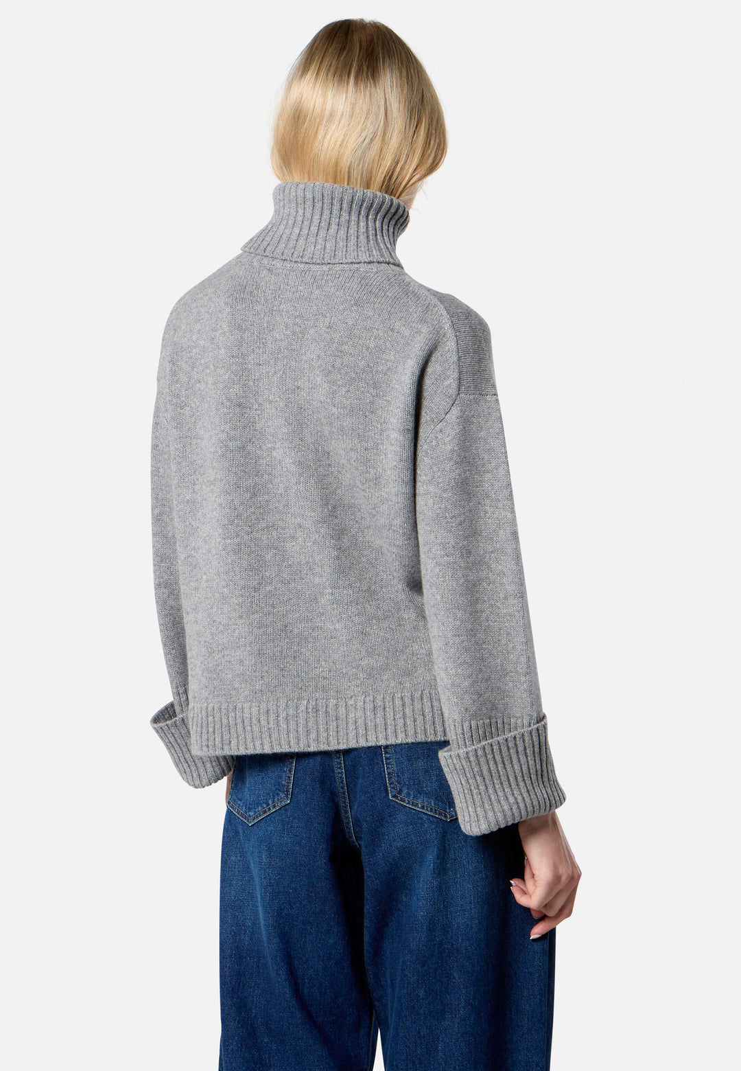 Carol Chunky Marl Grey Cashmere Roll-Neck Sweater