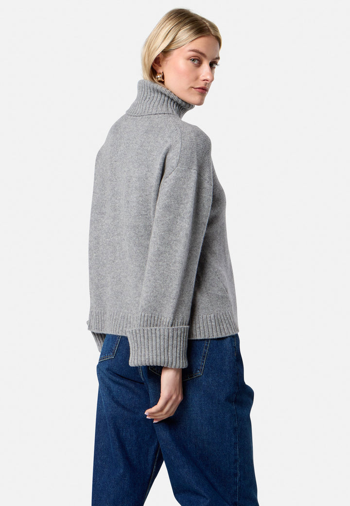 Carol Chunky Marl Grey Cashmere Roll-Neck Sweater