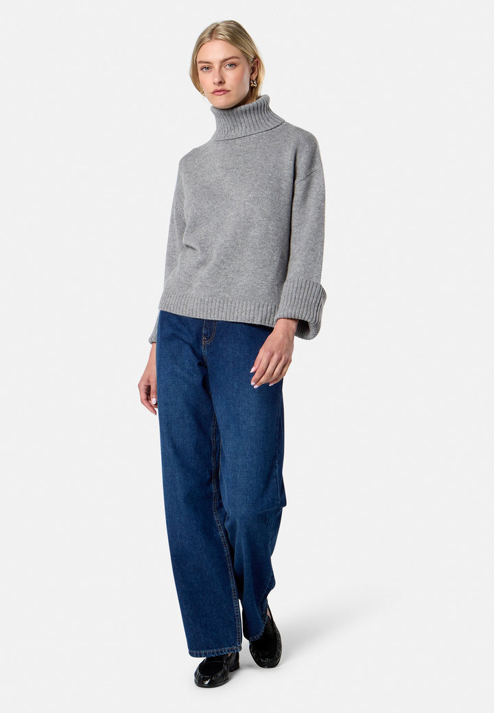 Carol Chunky Marl Grey Cashmere Roll-Neck Sweater