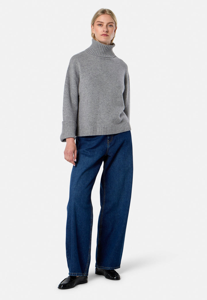 Carol Chunky Marl Grey Cashmere Roll-Neck Sweater