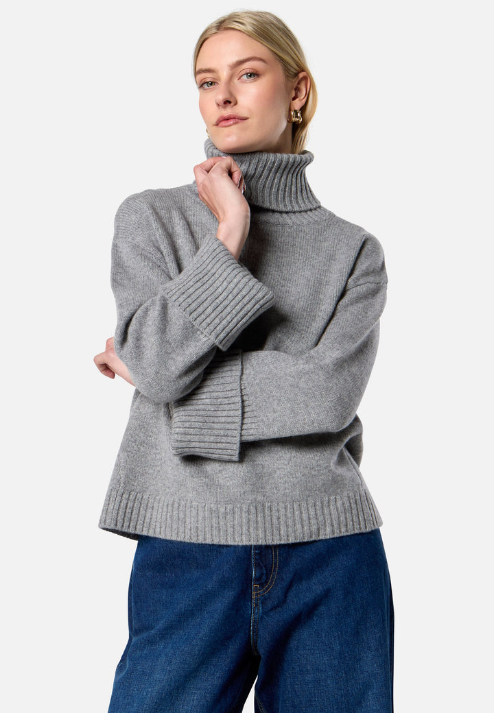 Carol Chunky Marl Grey Cashmere Roll-Neck Sweater