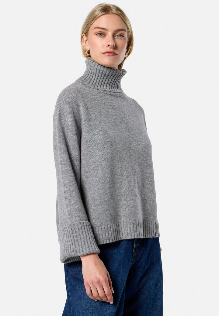 Carol Chunky Marl Grey Cashmere Roll-Neck Sweater