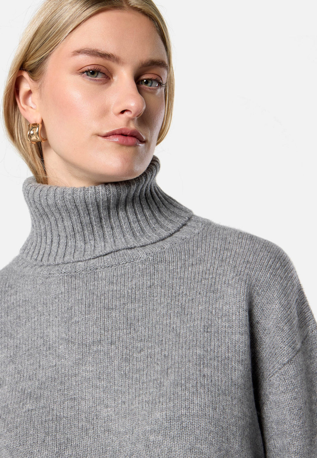 Carol Chunky Marl Grey Cashmere Roll-Neck Sweater