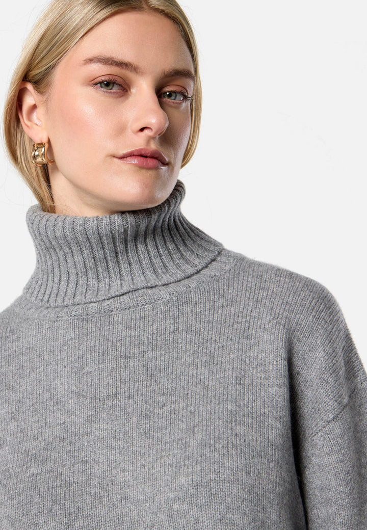 Carol Chunky Marl Grey Cashmere Roll-Neck Sweater