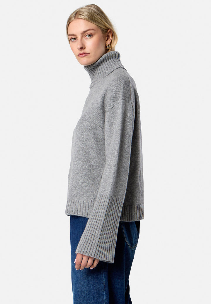 Carol Chunky Marl Grey Cashmere Roll-Neck Sweater
