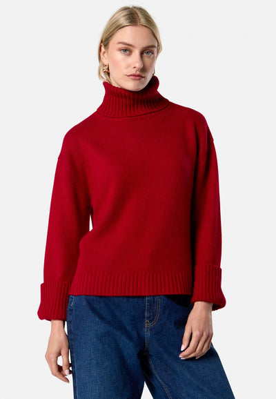 Carol Chunky Ruby Red Cashmere Roll-Neck Sweater