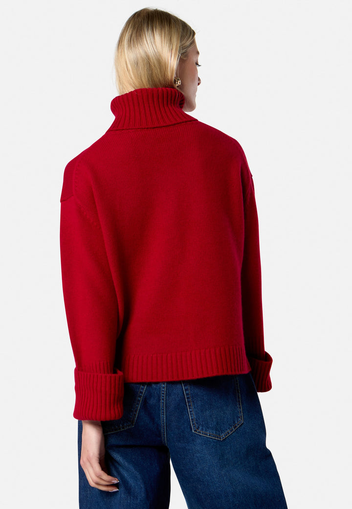 Carol Chunky Ruby Red Cashmere Roll-Neck Sweater