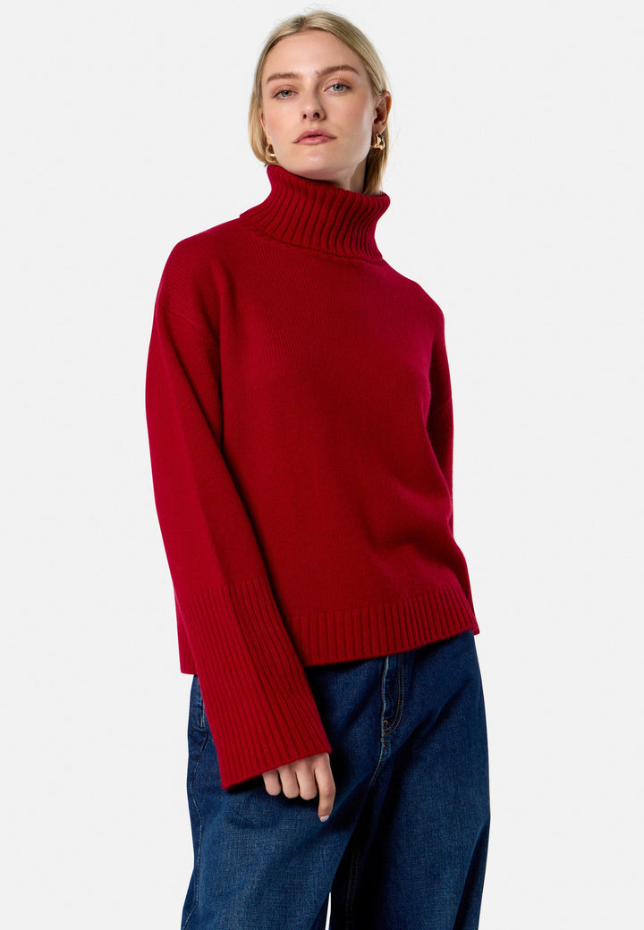 Carol Chunky Ruby Red Cashmere Roll-Neck Sweater