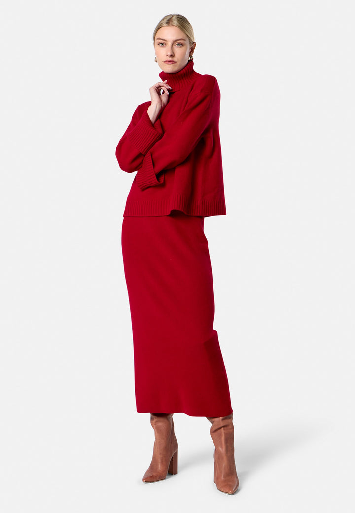 Carol Chunky Ruby Red Cashmere Roll-Neck Sweater