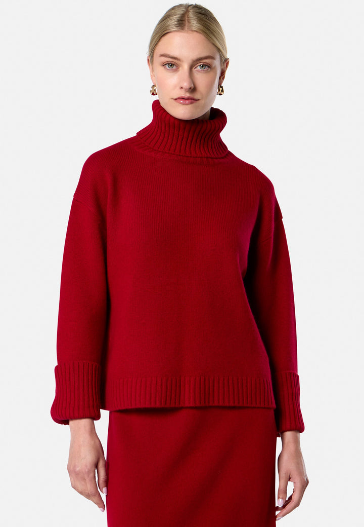 Carol Chunky Ruby Red Cashmere Roll-Neck Sweater