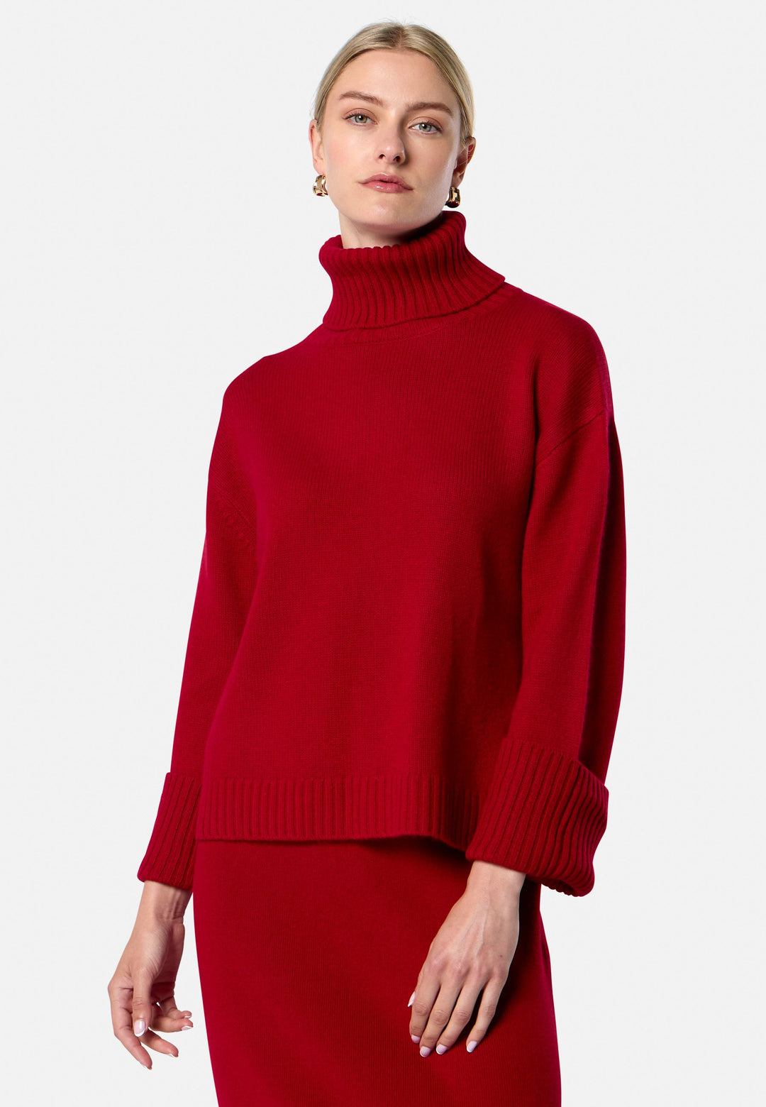 Carol Chunky Ruby Red Cashmere Roll-Neck Sweater