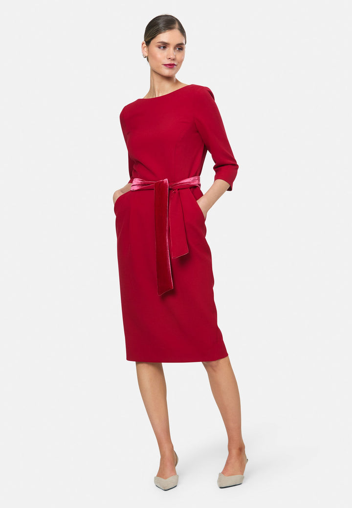 model wearing Caroline Ruby Red Dress