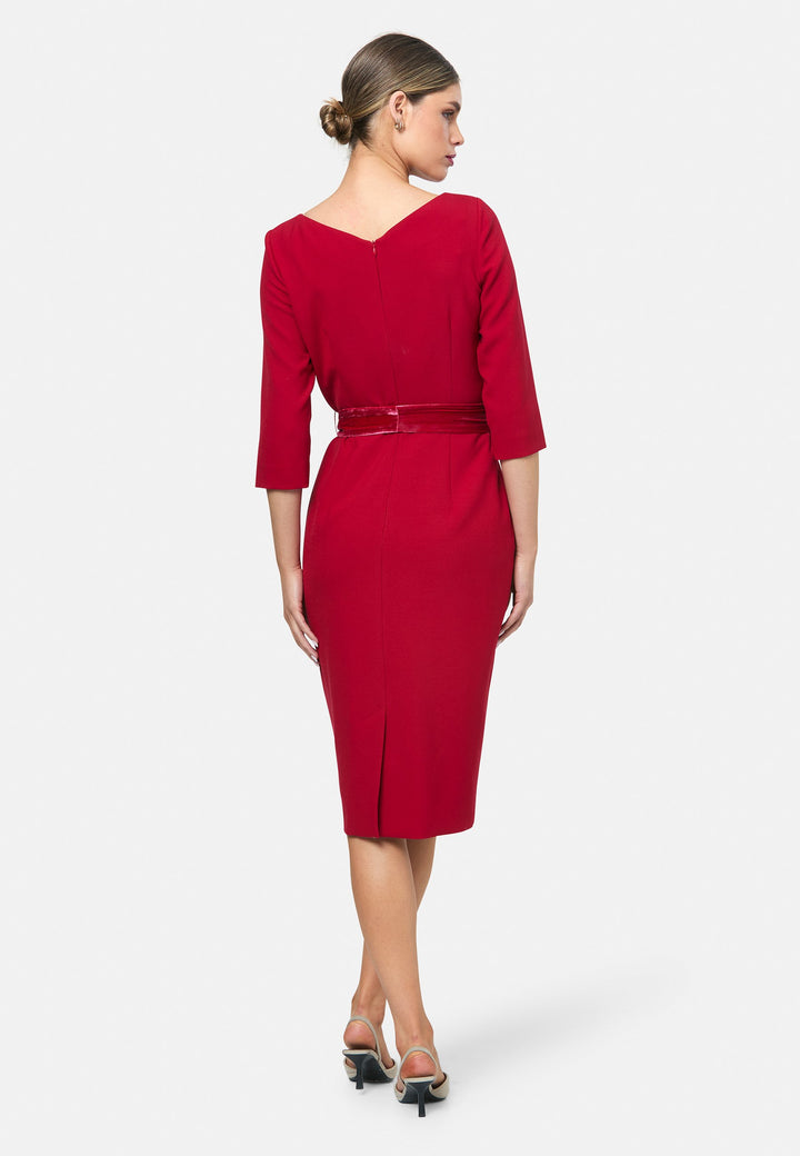 model wearing Caroline Ruby Red Dress