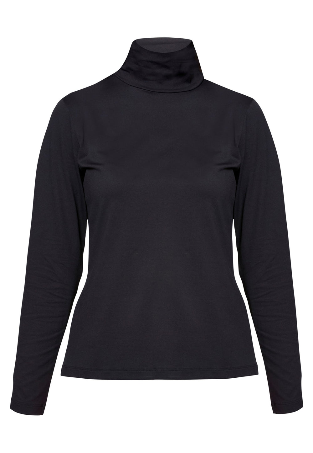 high neck and long-sleeved black top
