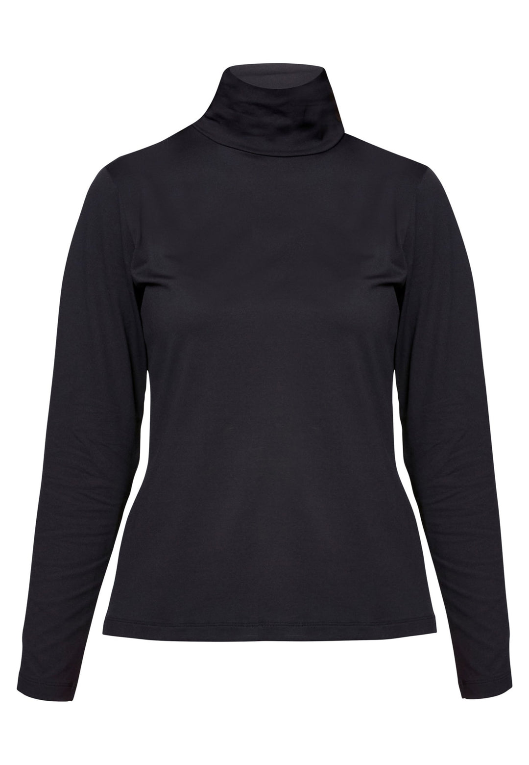 high neck and long-sleeved black top