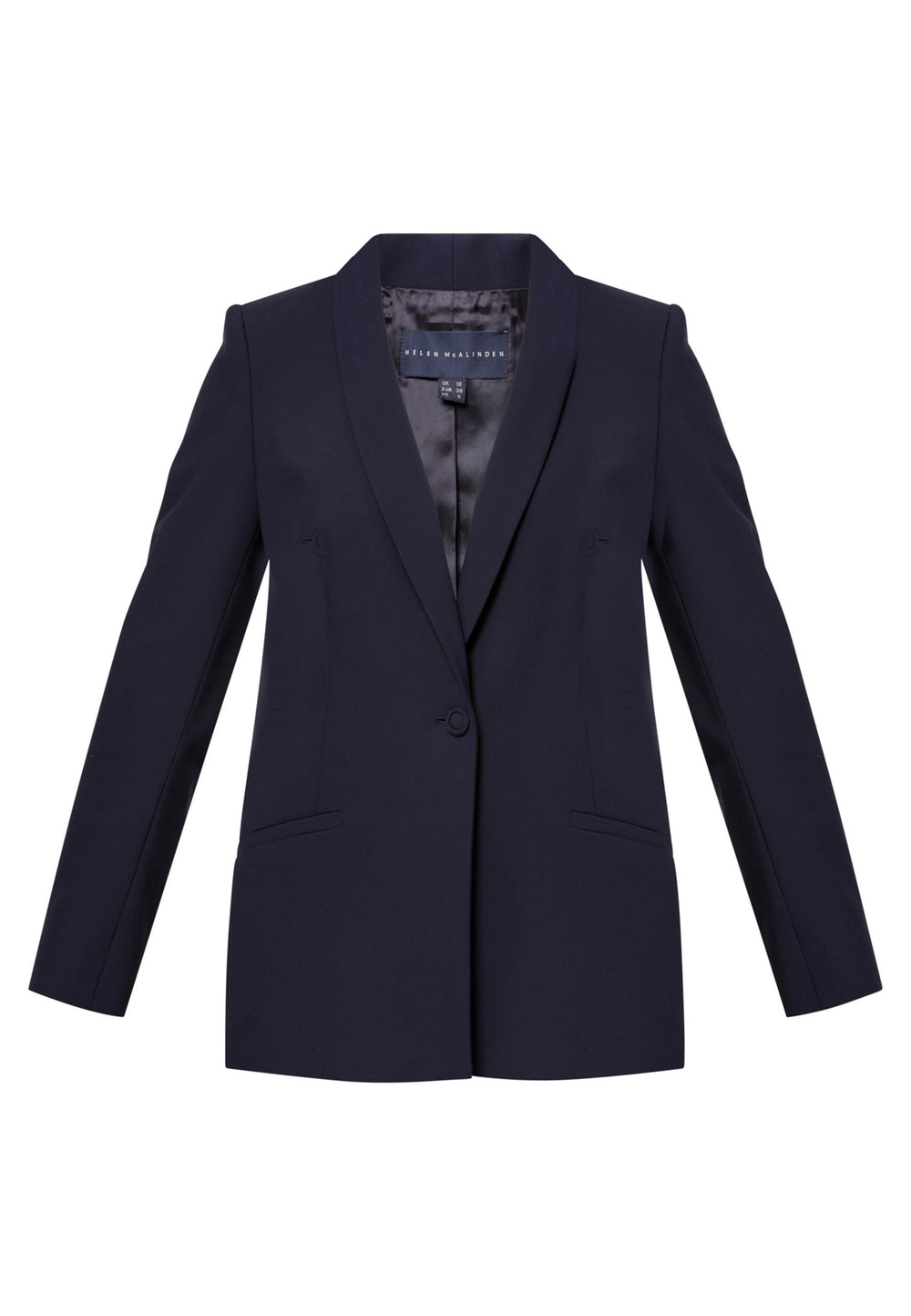Darcie, the wear-everywhere blazer. Single-breasted with a tonal one-button fastening, tuxedo-inspired shawl collar and neat welt pockets. Cut to a longline, semi-fitted silhouette that flatters over dresses or trousers. Pair with the coordinating Lyra trousers for a modern suit, or throw on with denim at the weekend.