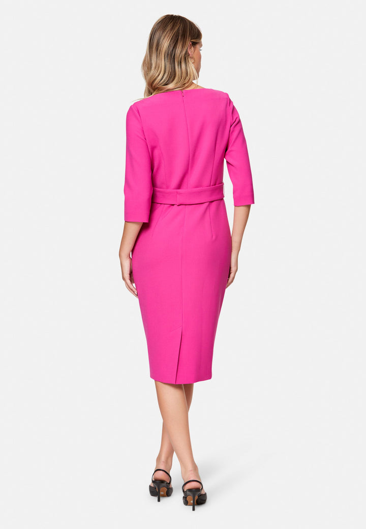 woman wearing pink pencil dress