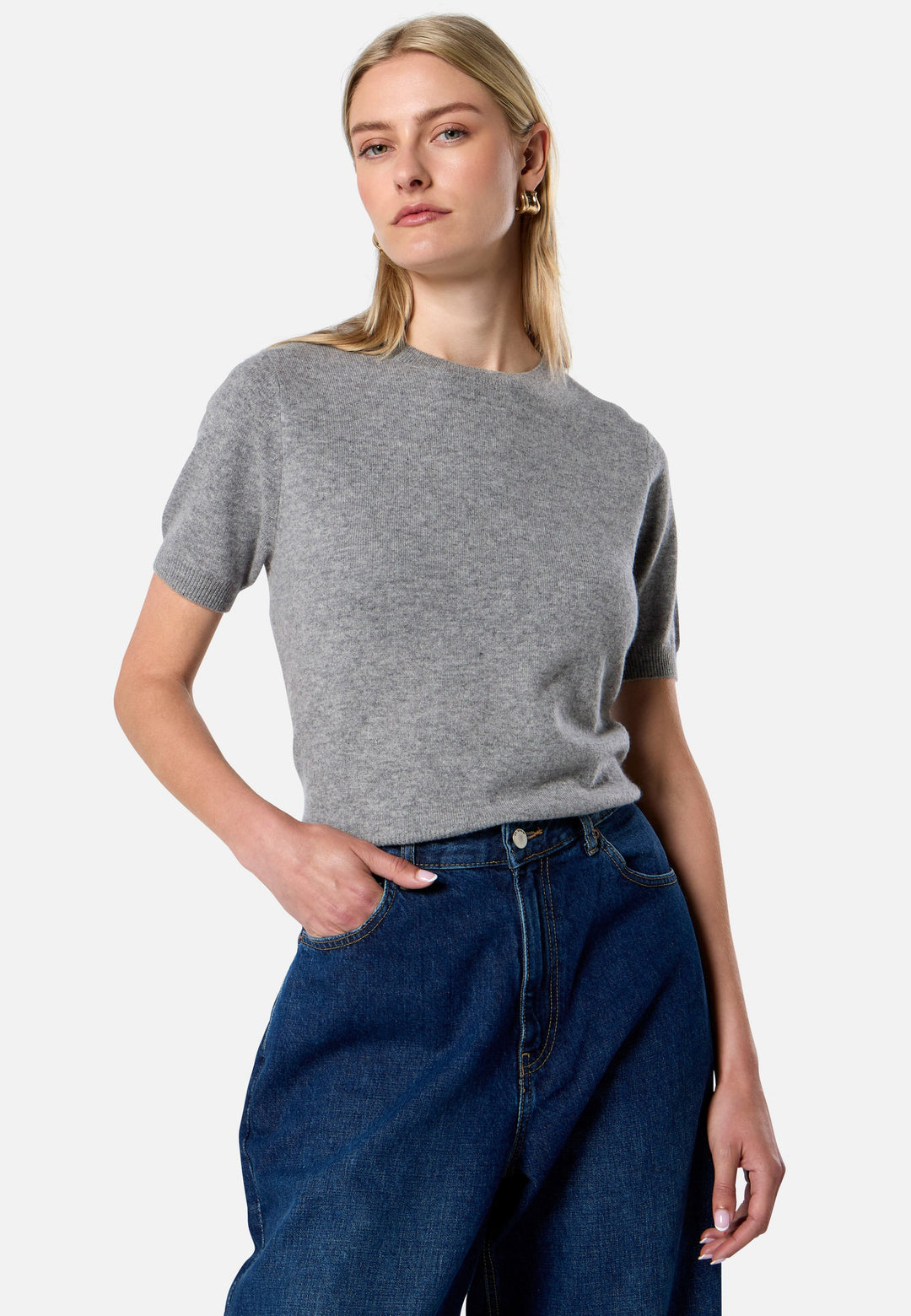 Gemma Marl Grey Cashmere Crew neck T-shirt