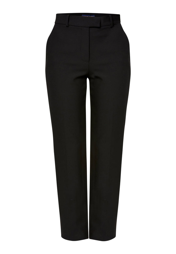 Cut from our signature tricotine with a hint of stretch, they sit neatly at the waist with a clean waistband, belt loops and concealed fastening. Pressed creases sharpen the narrow leg to an ankle-skimming finish, while side pockets keep them practical. Pair with the coordinating silk shirt for polish, or a crisp white tee for ease.