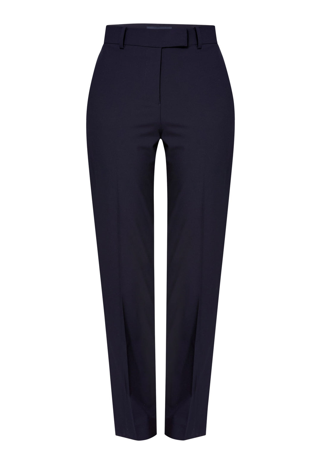 Georgiana, the tailored slim trouser. Cut in worsted navy bi-stretch suiting, it sits on the natural waist with a gently tapered leg falling to a neat ankle length. Finished with pressed creases, belt loops, side seam pockets and back welt pockets. Wear with the Darcie blazer for the coordinating suit, and style with the Anastasia pussy-bow blouse.