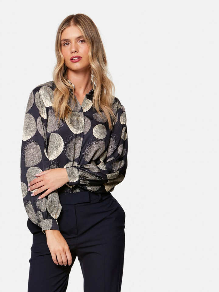Viola Navy & Ivory Print Blouse