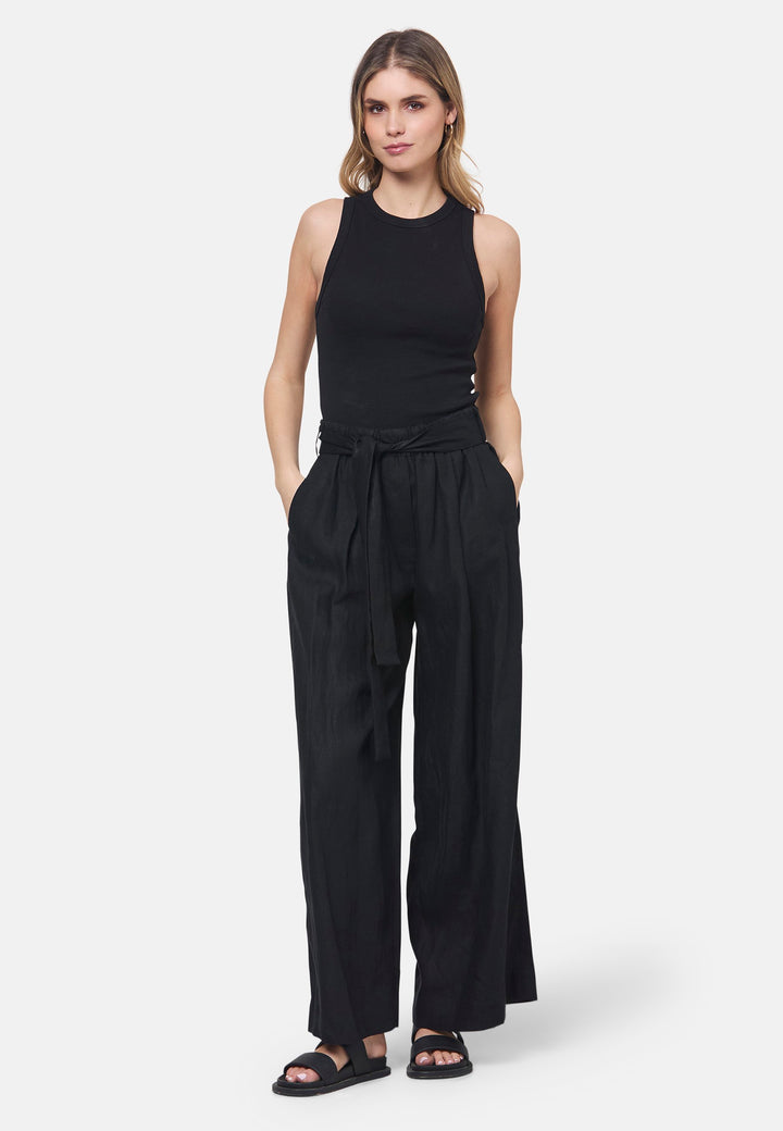 Hepburn Black Linen Wide Leg Trouser