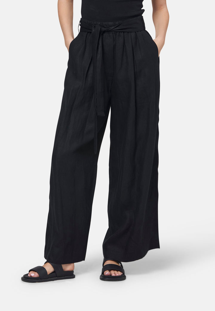Hepburn Black Linen Wide Leg Trouser