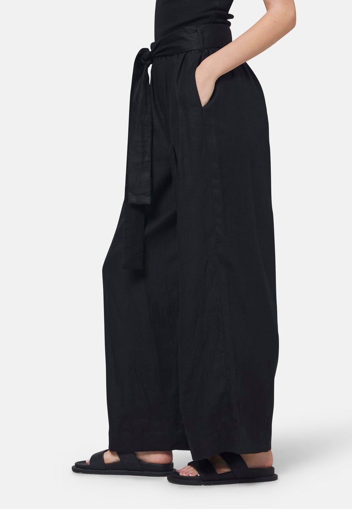 Hepburn Black Linen Wide Leg Trouser
