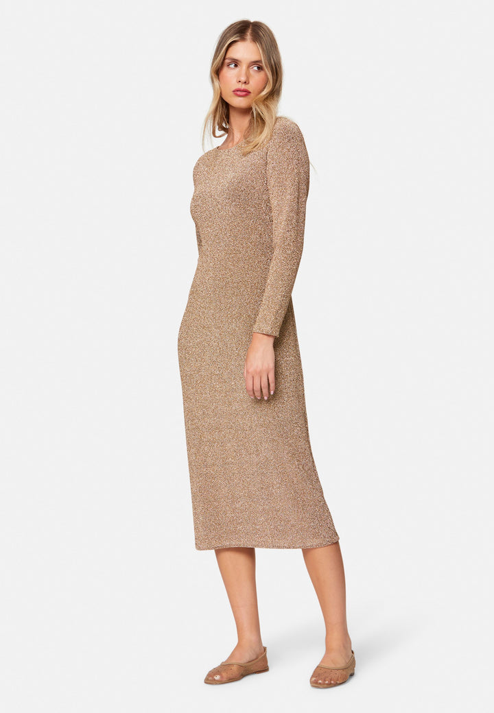 woman wearing jersey lurex midi dress