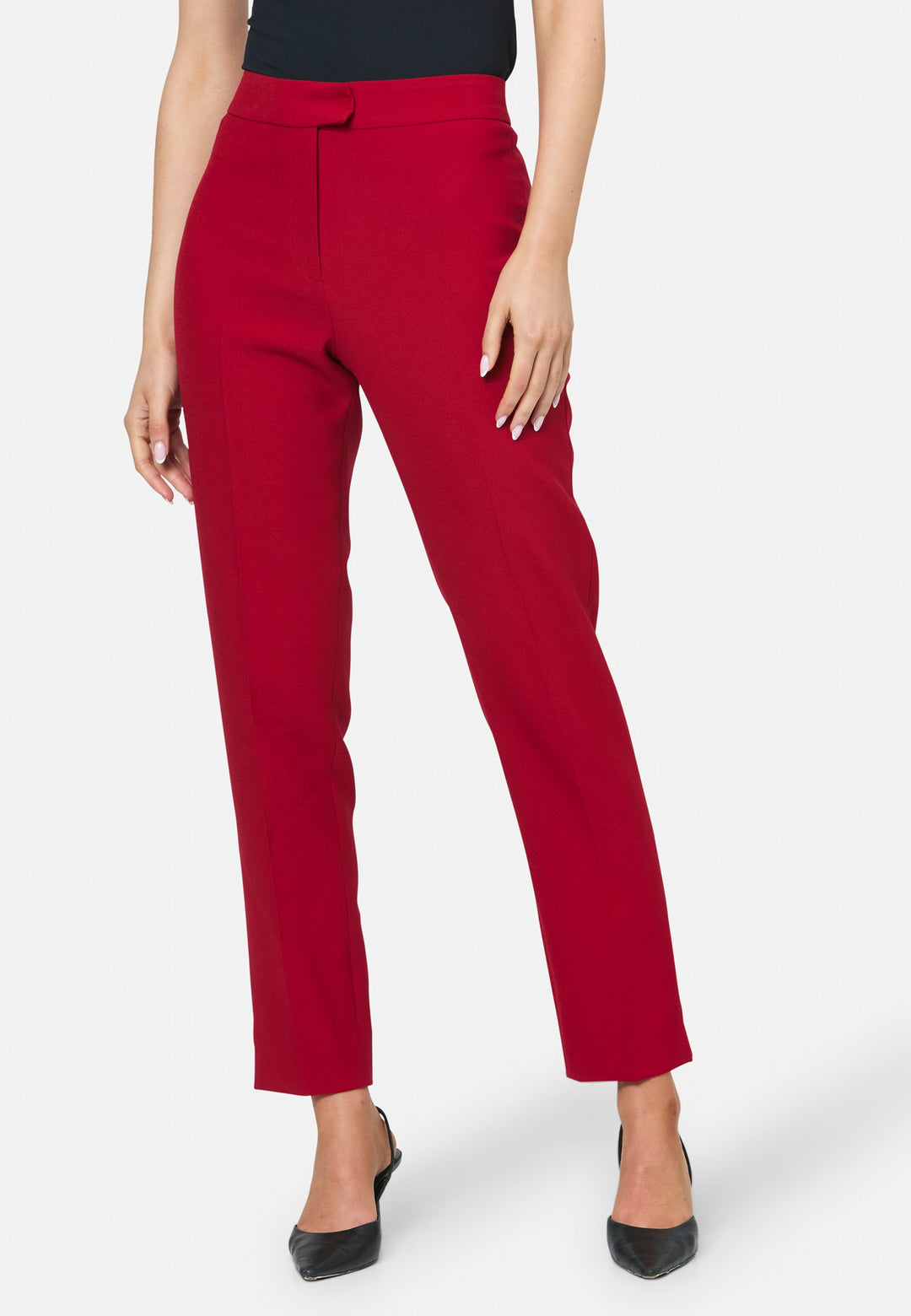 model wearing Jill Ruby Red Trouser