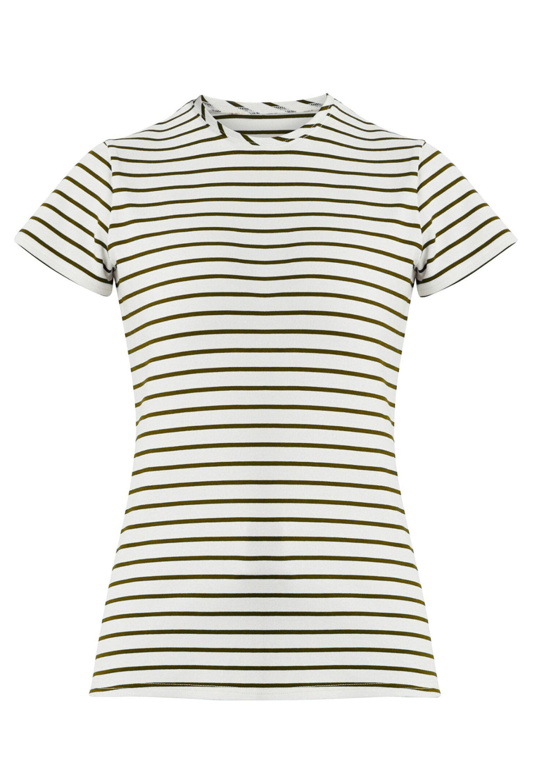 Our best-selling take on a classic white tee. Luxe stretch jersey and a neat round neck make this one of our most revered essentials. Now available in a sandlewood and ecru stripe.
