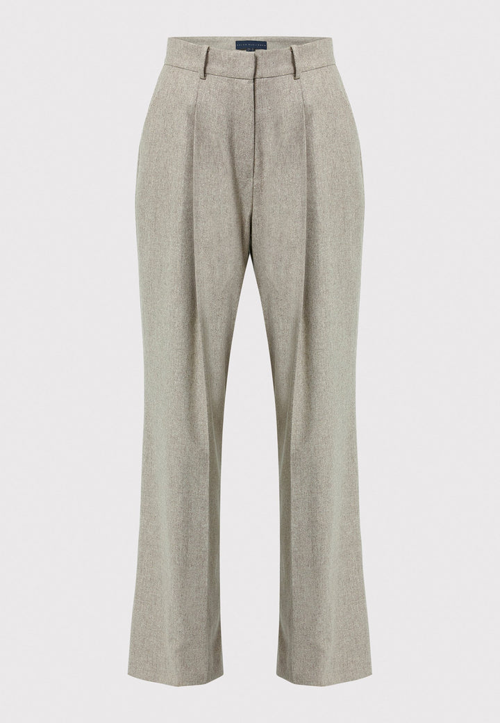 Lyra Trousers in melange mink, crafted from a soft-touch wool blend. This pleated front wide-leg relaxed fit trousers offer a timeless and versatile look suitable for both professional and casual settings. Pair the Anastasia Ivory silk blouse and matching Marlow Jacket for a chic tonal outfit.