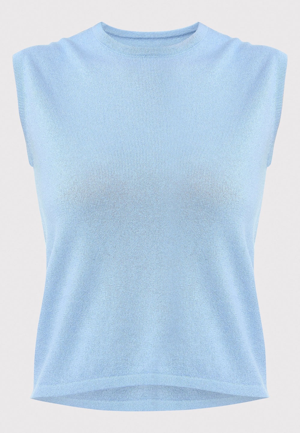 The Marlena Porcelain Blue Cashmere Sweater-Vest is a sleeveless, round-neck top that offers versatile styling options. Wear it as a simple underpinning for the matching Greta cardigan to complete a coordinated look. Alternatively, layer it as a sweater vest over your favorite crisp white shirts for a stylish and contemporary outfit. Made from luxurious cashmere, the Marlena Sweater-Vest adds an extra layer of comfort and sophistication to your wardrobe.