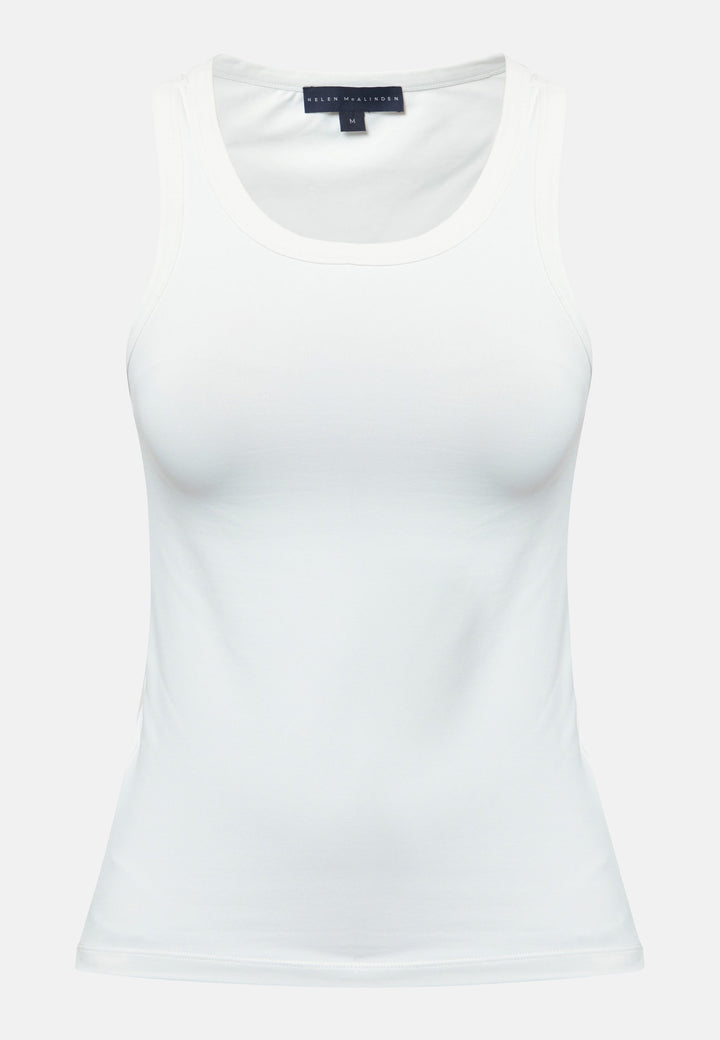 Hit refresh on your everyday essentials with the white Norah tank Top. Crafted in a luxe stretch jersey. Features round neckline and muscle back silhouette.