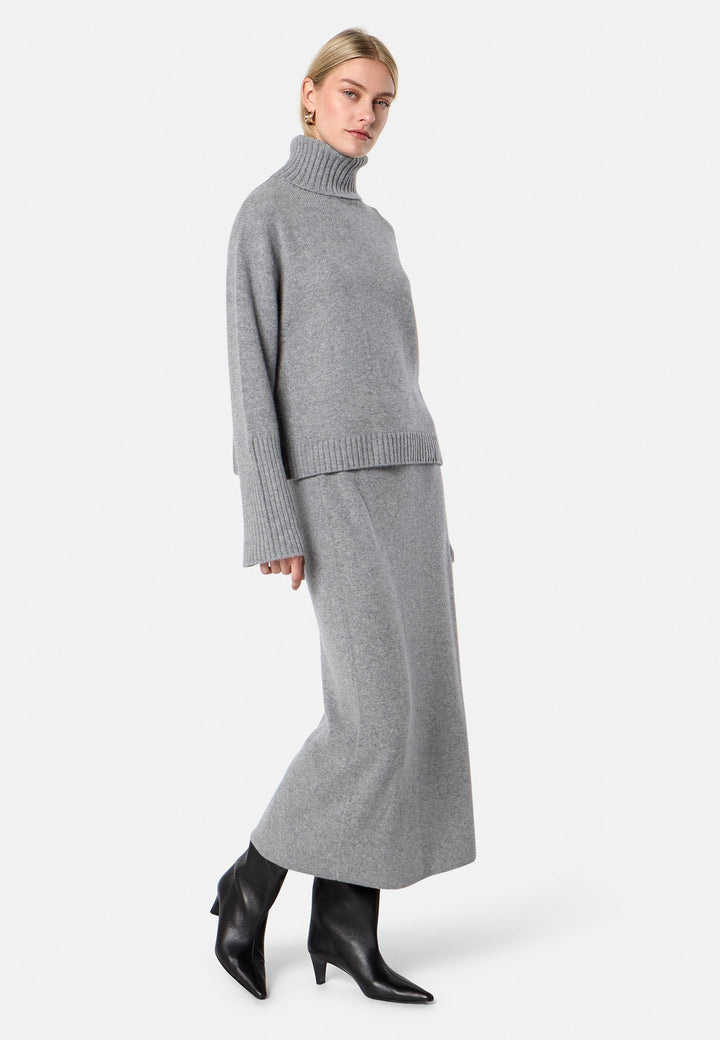 Rhea Ribbed Marl Grey Cashmere Skirt