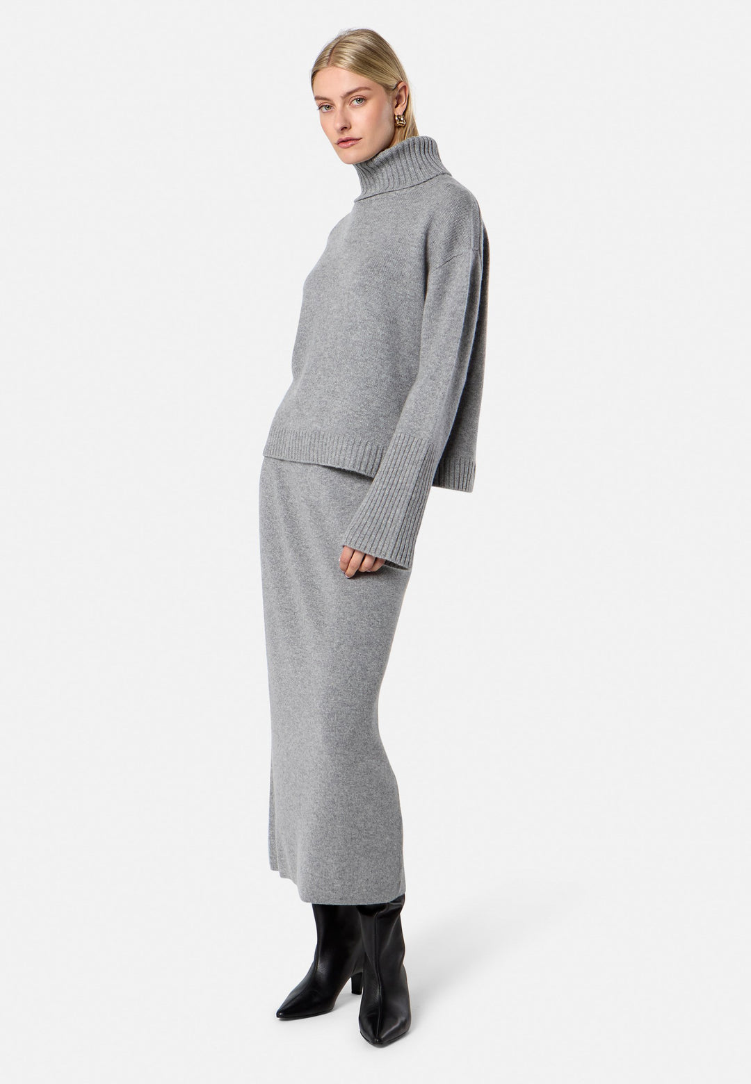 Rhea Ribbed Marl Grey Cashmere Skirt
