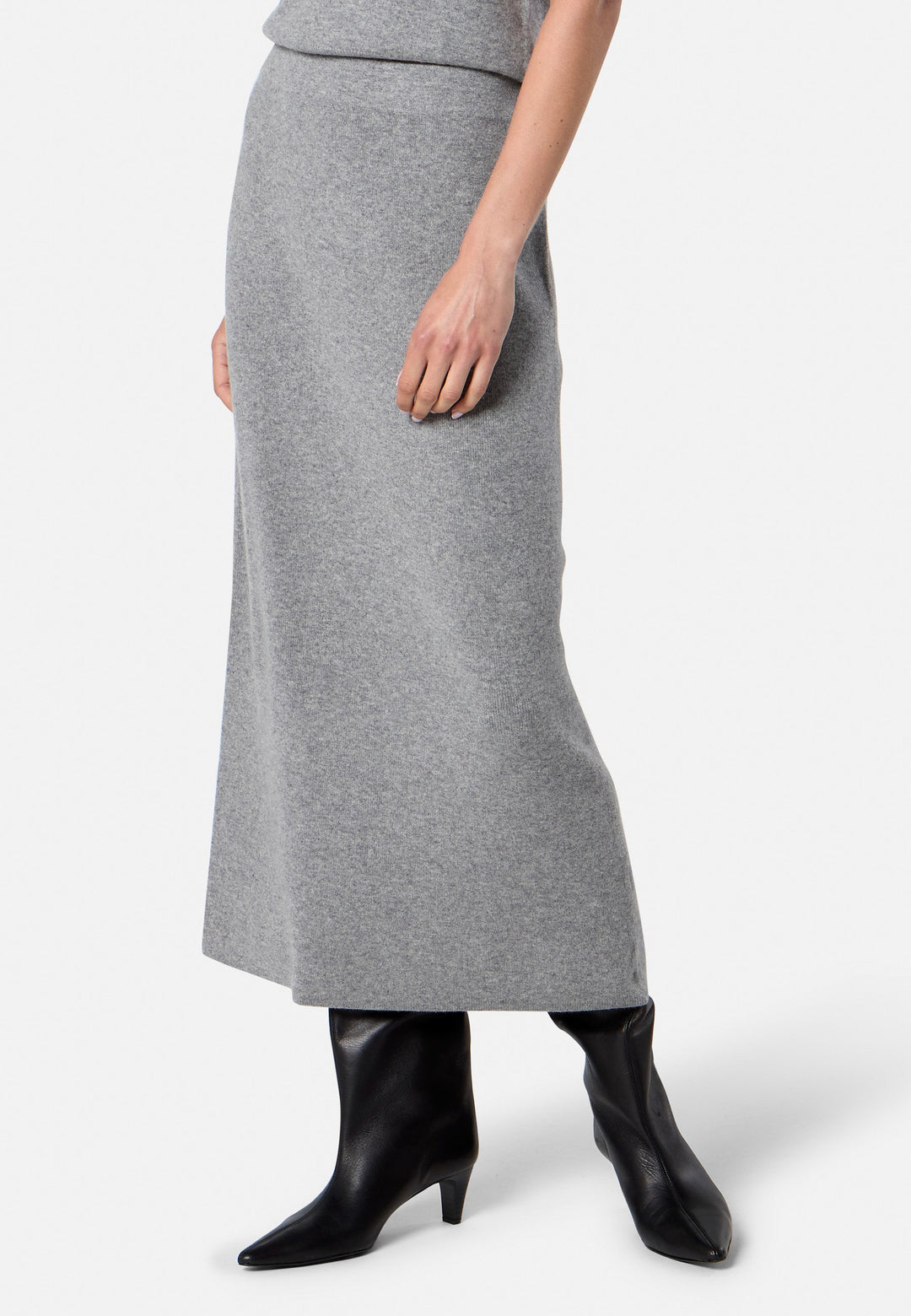 Rhea Ribbed Marl Grey Cashmere Skirt