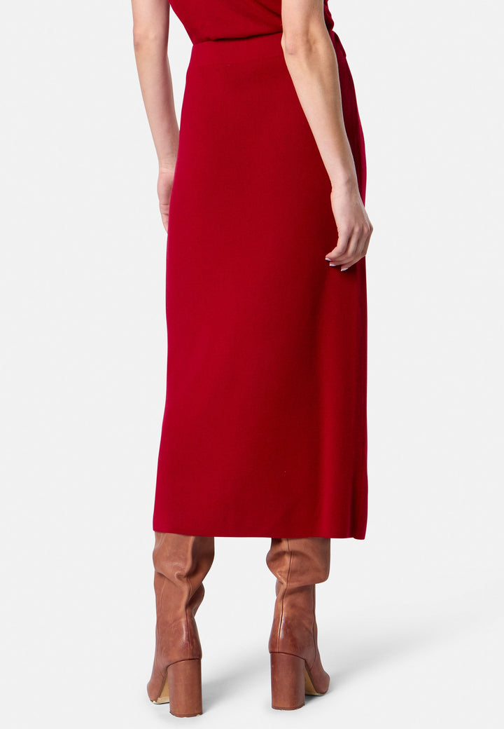 Rhea Ribbed Ruby Red Cashmere Skirt
