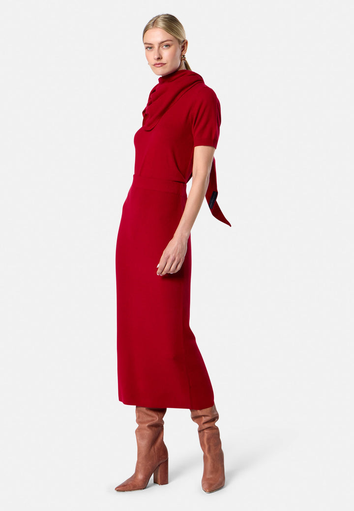 Rhea Ribbed Ruby Red Cashmere Skirt