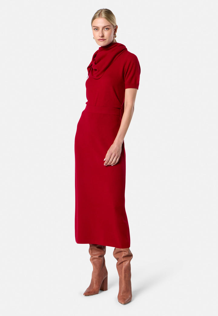 Rhea Ribbed Ruby Red Cashmere Skirt