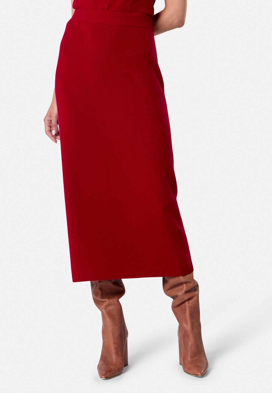 Rhea Ribbed Ruby Red Cashmere Skirt